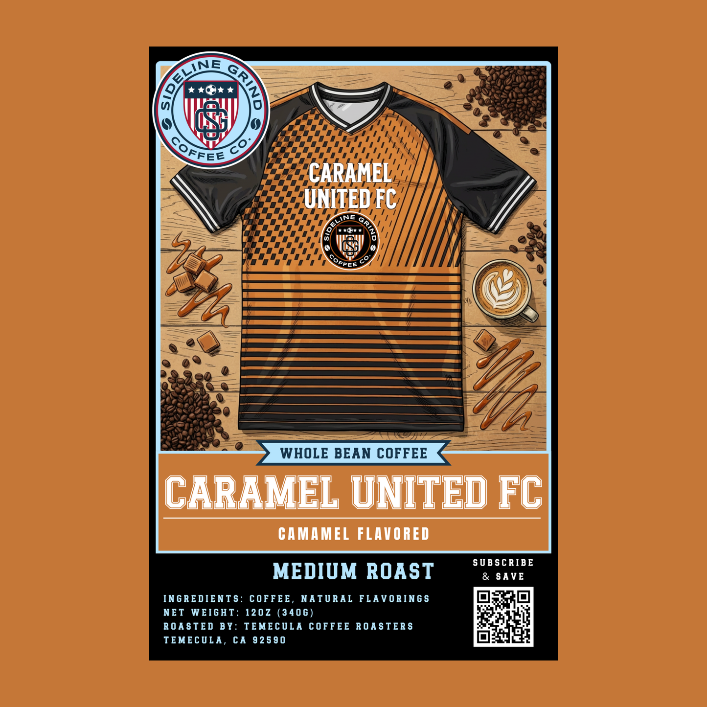 CARAMEL UNITED FC - FLAVORED COFFEE - 12 OZ. & 2 LB.